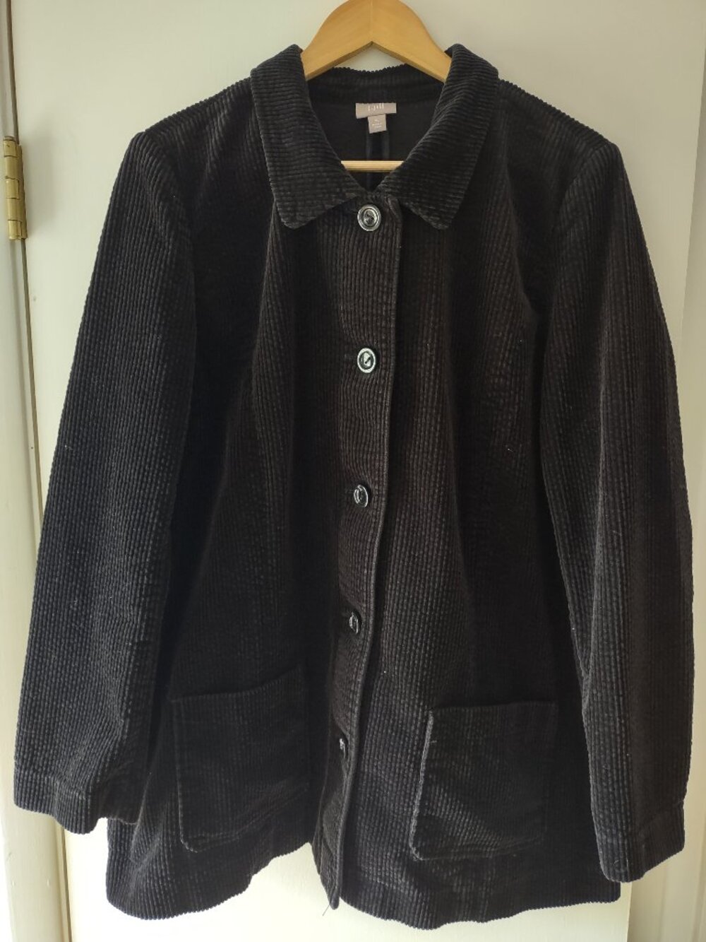 J. Jill Women’s XL Black Corduroy Jacket 100% Cotton Button Front Utility Chore